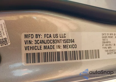 2022 Jeep Compass Limited 4X4 из США, поврежденный, VIN 3C4NJDCB3NT150394